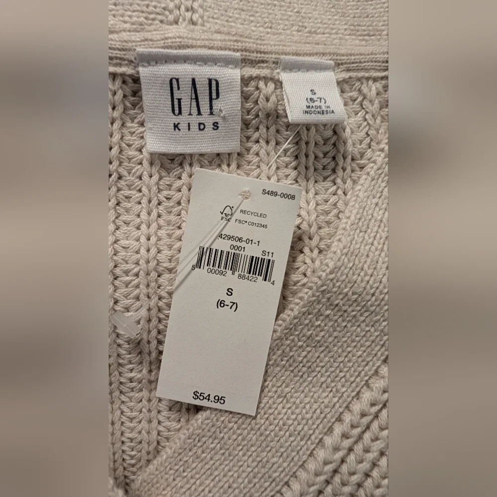 Gap NWT $55 Kids Shaker Stitch Beige Cardigan 100% Cotton Size Small 6-7 NEW! - Picture 10 of 13